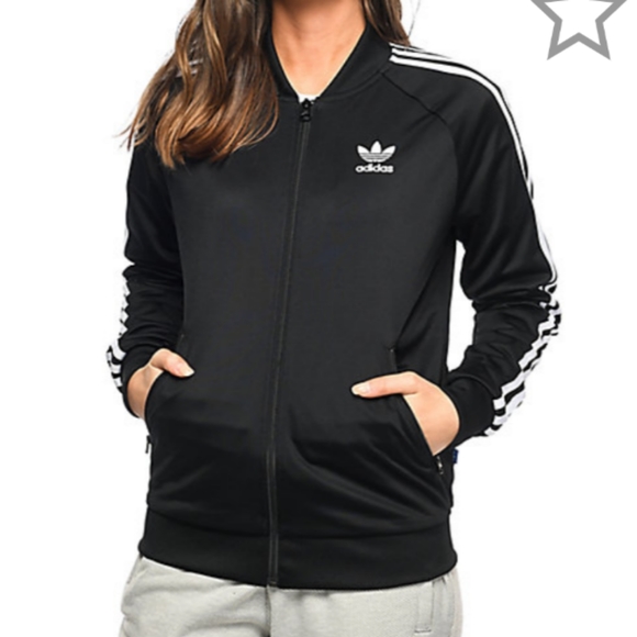 adidas originals three stripe bell sleeve track jacket in black